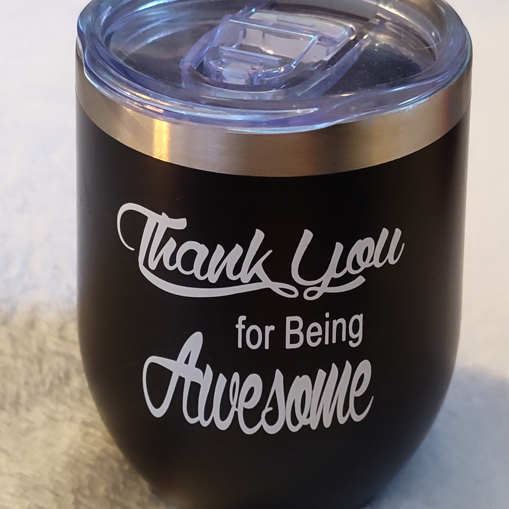 Black Tumbler with Thank You Design